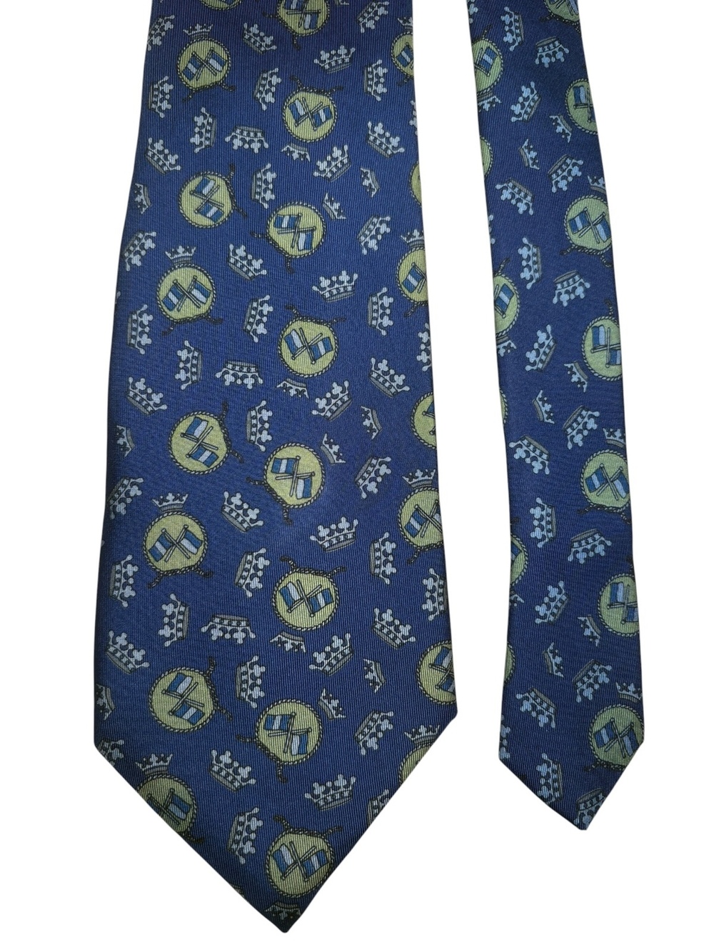 Fendi Silk Blue Green Crowns Racing Flag Italy Designer Tie